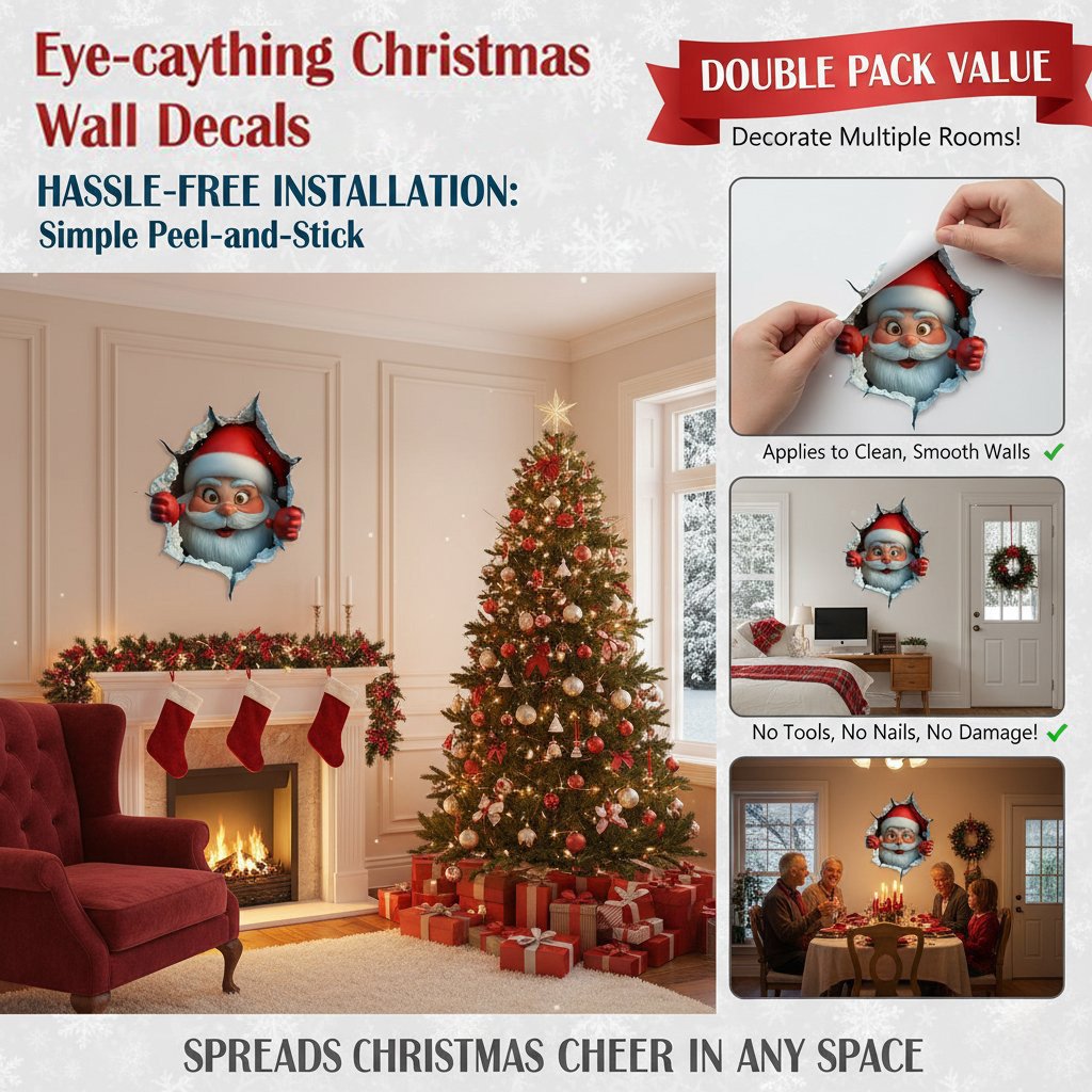 🎄Creative three-dimensional Santa Claus wall sticker！